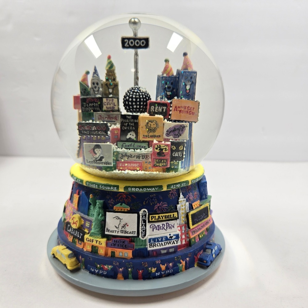 Vintage 2000 NYC Times Square Snow Globe Music Box Twin Towers Broadway Collect